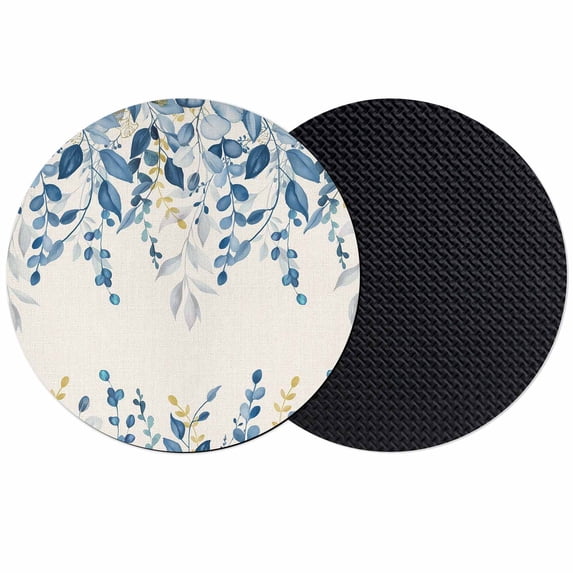Blue Eucalyptus Coasters Set of 2, Absorbent Coasters for Drinks, Farmhouse Weeping Leaves Linen Coaster for Desk Coffee Table Protection, Home Decor House Warming Gifts 4"