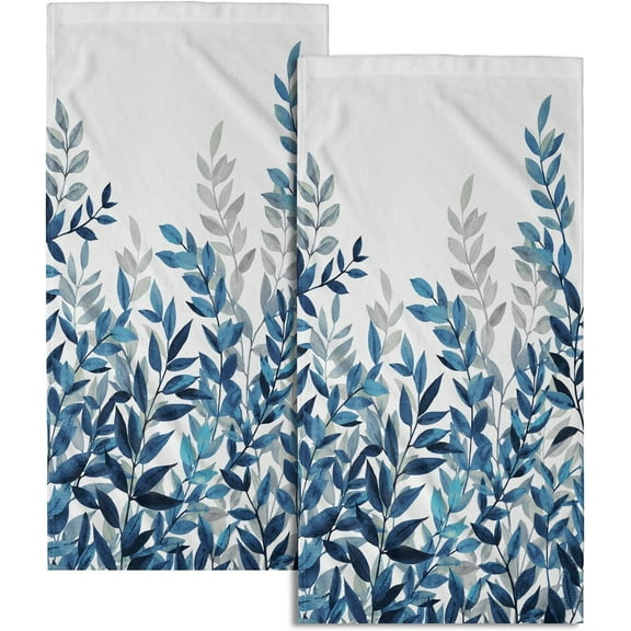 Blue Eucalyptus Hand Towels Set of 2 Spring Floral Watercolor Leaves Kitchen Towel Botanical Plant Blue White Leaves Decorative Super Soft Face Towels for Bathroom Home Hotel Gym