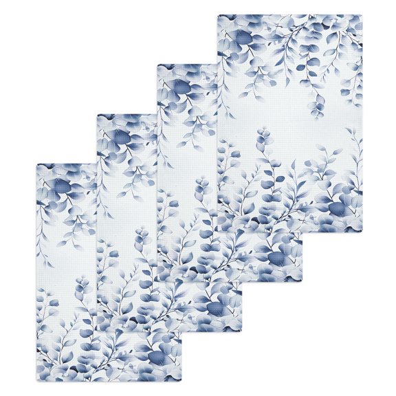 Blue Eucalyptus Hand Towels Set,Waffle Weave Kitchen Towels 4 Pieces,Botanical Plant Rustic Branch Floral Microfiber Hair Face Bath Tea Towel Absorbent Quick Drying Cleaning Dish Cloths,15.7"x23.6"
