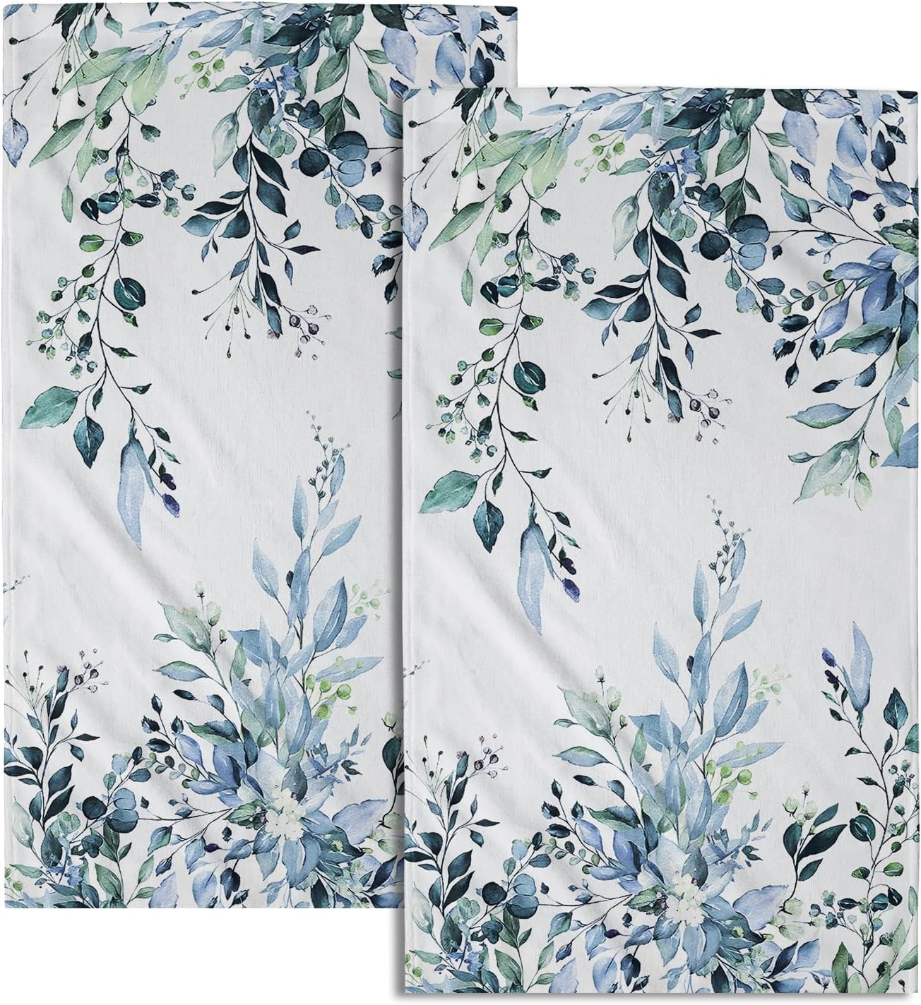 Blue Eucalyptus Hand Towels Set of 2 Sage Leaves Soft Absorbent Small Bath Towel Kitchen Dish