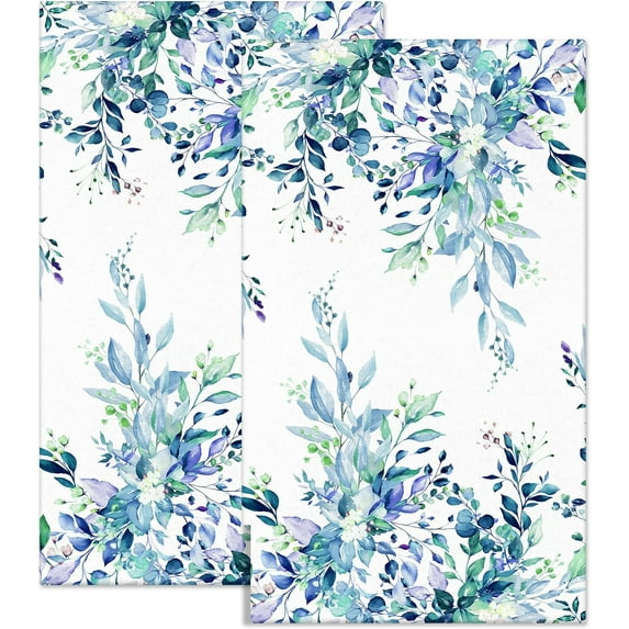 Blue Eucalyptus Kitchen Towels Decorative Set of 2 Leaf Soft Absorbent Dish Towels Hand Towels for Kitchen Bathroom Gym Spa Home Decorations 16"x 28"
