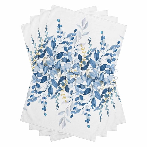 Blue Eucalyptus Kitchen Towels Set of 4, Water Absorbent Dish Towel, Watercolor Spring Weeping Botanical Decorative Hand Towels - Quick Drying Cloth for Cooking Baking, 18x28 Inch