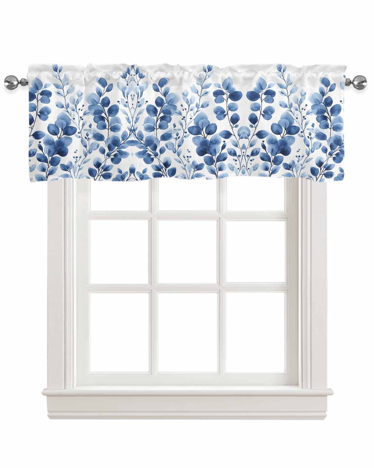 Blue Eucalyptus Kitchen Valances for Windows Farmhouse Linen Window ...