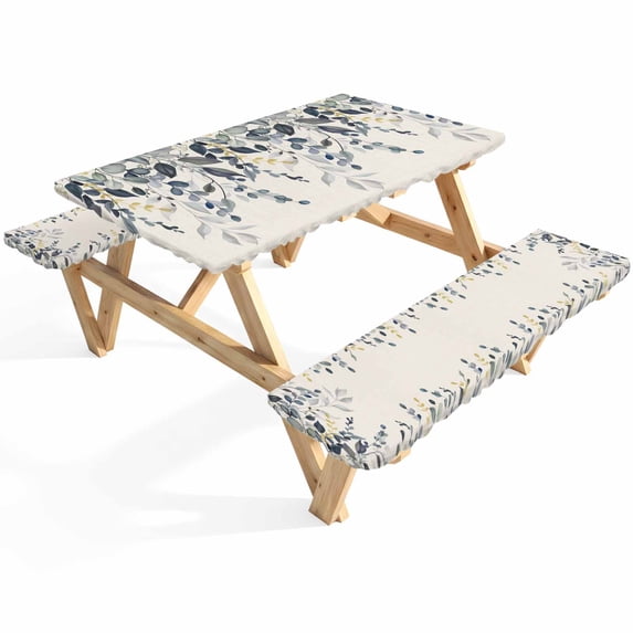 Blue Eucalyptus Leaf Picnic Table Cover with Bench Covers Spring ...