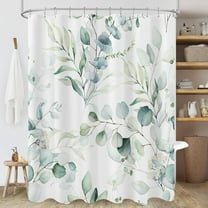Blue Eucalyptus Leaf Shower Curtain, Blue and Green Watercolor Plant Shower Curtain, Trendy Waterproof Modern Floral Decorative Botanical Bathroom Decor, 72x72 Inch