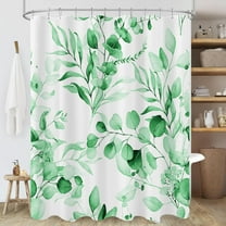 Blue Eucalyptus Leaf Shower Curtain, Blue and Green Watercolor Plant Shower Curtain, Trendy Waterproof Modern Floral Decorative Botanical Bathroom Decor, 72x72 Inch