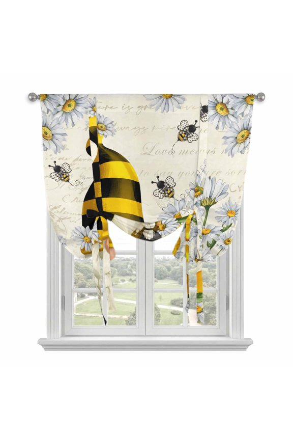 Life Is Better on The Farm Tie Up Curtain for Window, Rustic Cow Sunflower Black White Plaid Adjustable Tie Up Balloon Curtain Valances Rod Pocket Window Treatment for Kitchen Bathroom 42"x63"