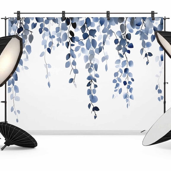 Blue Eucalyptus Leaves Backdrop for Photography, Watercolor Retro Leaf Photo Backdrop Portrait Background Party Banner Photo Backgrounds for Studio Booth Props, 7x5ft