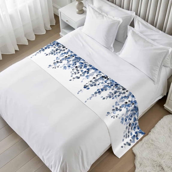 Blue Eucalyptus Leaves Bed Runner Scarf, Rustic Summer Watercolor Plant ...