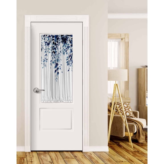 Blue Eucalyptus Leaves Blackout Curtains, French Door Curtains for Door Window, Weeping Botanical Watercolor Privacy Drapery for Patio/Sidelight Doors, 1 Panel with Tieback, 25 x 40 Inches