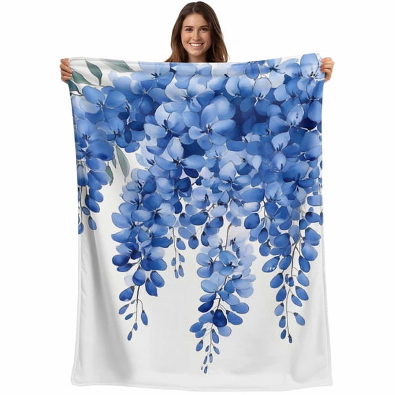 Blue Eucalyptus Leaves Blanket Soft Cozy Warm Throw Blanket for Couch, Plush Fuzzy Flannel Fleece Blankets for Sofa, Botanical Foliage Spring Bed Blankets Lightweight Gifts for Women, 32"x48"