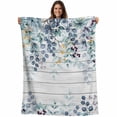 thumbnail image 1 of Blue Eucalyptus Leaves Blanket Soft Cozy Warm Twin Blanket for Bed, Plush Fuzzy Flannel Fleece Blankets for Sofa, Summer Botanical Wooden Weeping Throw Blankets for Couch, Gifts for Men, 60"x80", 1 of 9