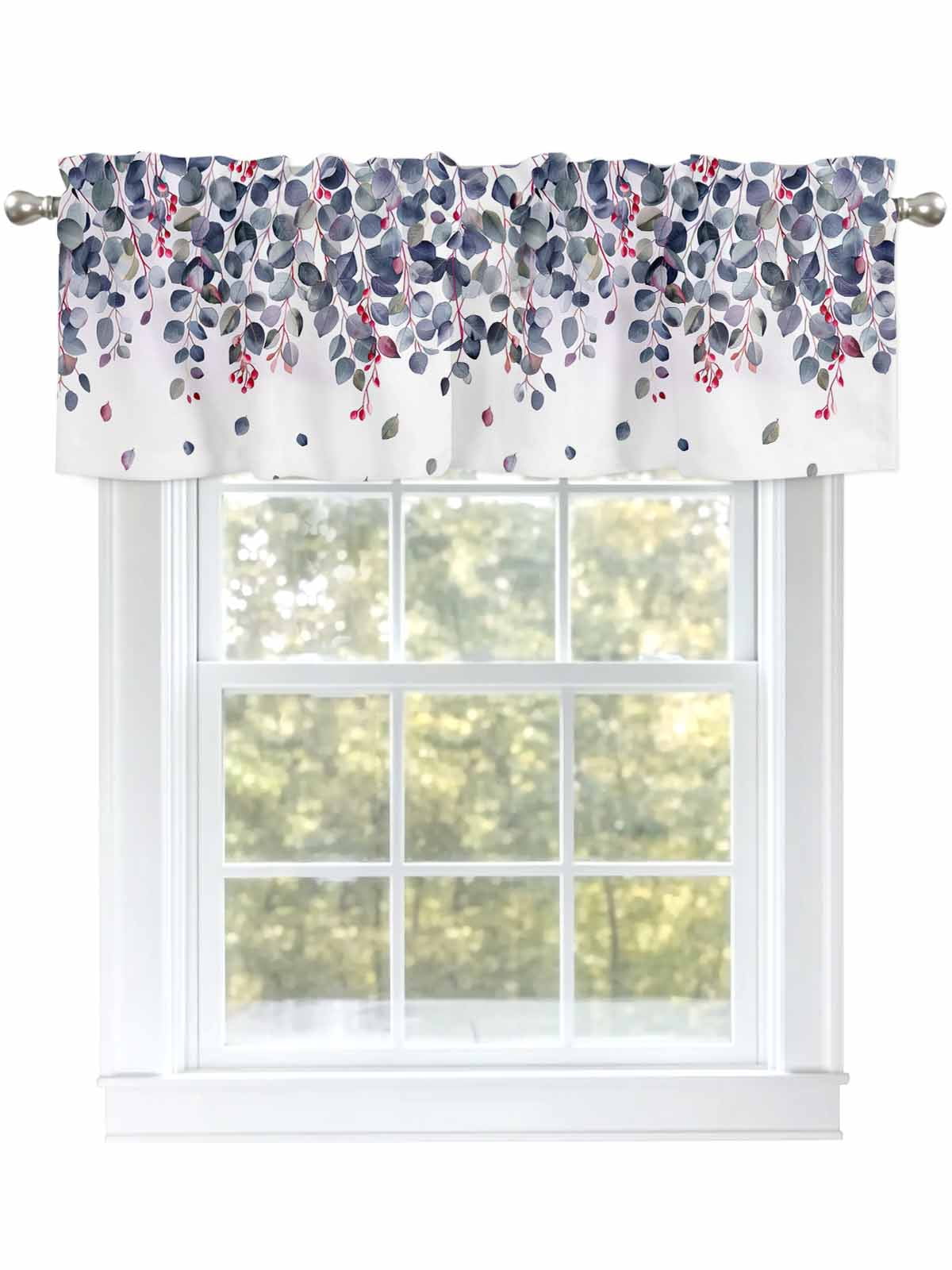 Blue Eucalyptus Leaves Curtain Valances for Window, Farmhouse Window ...