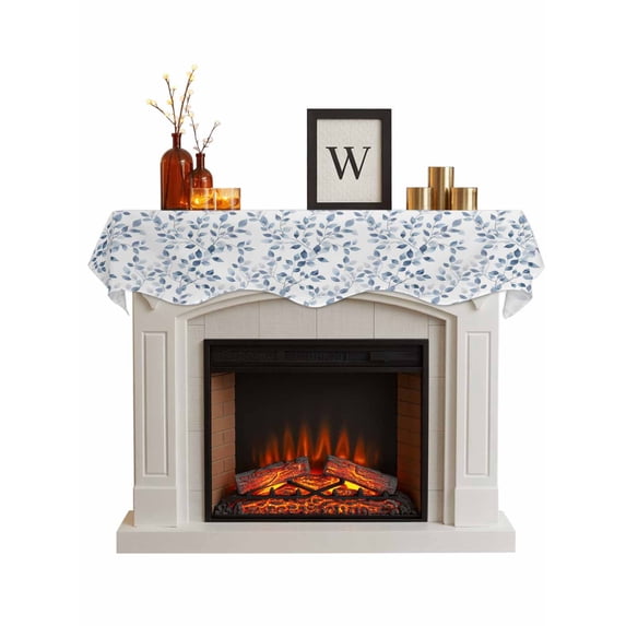Blue Eucalyptus Leaves Fireplace Mantel Scarf Cover 90"Wx17"L,Fireplace Mantel Shelf Top Runner,Watercolor Summer Botanical Vintage Mantle Dresser Scarves Table Runner for Holiday Party Living Room