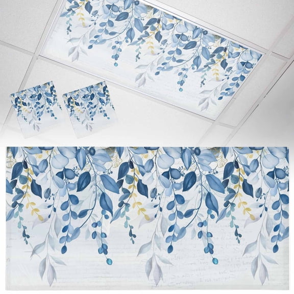Blue Eucalyptus Leaves Fluorescent Light Covers Farm Plants Paper Texture Magnetic Light Filters Ceiling Lighting Panel Shade for Classroom Office Home 2 x 4 ft, 2 Pack