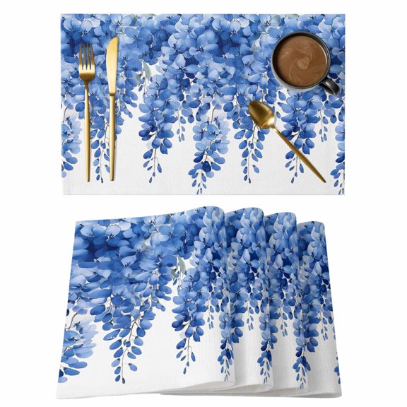 Blue Eucalyptus Leaves Placemats Set of 4 Botanical Foliage Spring Place Mats Indoor Wipeable Table Mats Washable Cloth Dining Table Placemats for Kitchen Holiday Party Home Decor 13x19 Inch