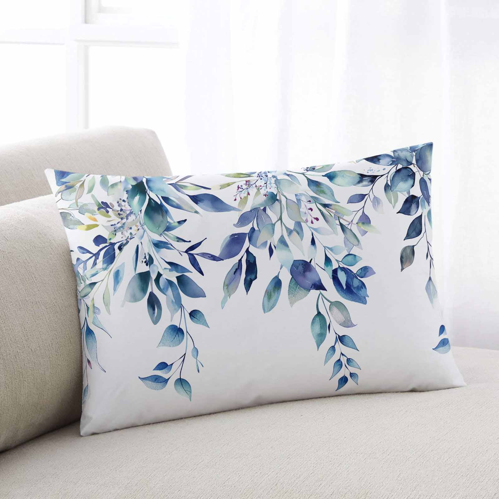 Blue Eucalyptus Leaves Rectangle Decorative Throw Pillow Cover,Pillow