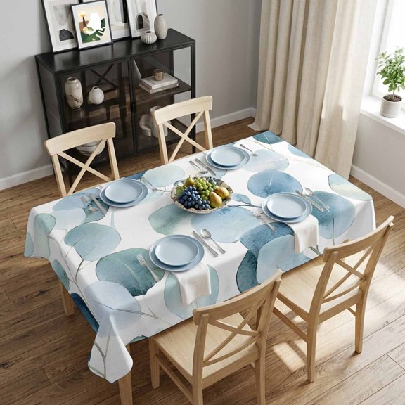 Blue Eucalyptus Leaves Rectangle Tablecloth 52x70 Inch Watercolor Waterproof Polyester Tablecloth for Dining Table, Washable Table Cover for Kitchen Dining Room Wedding Decoration,Stain Resistant