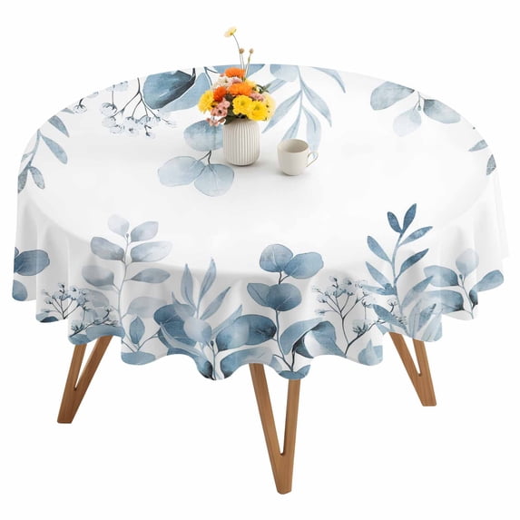 Blue Eucalyptus Leaves Round Tablecloth 54 inches Spring Summer Botanical Waterproof Oil-Proof Table Cloth Round Table Cover for Holiday Party Picnic Dinner Decor Indoor and Outdoor Use