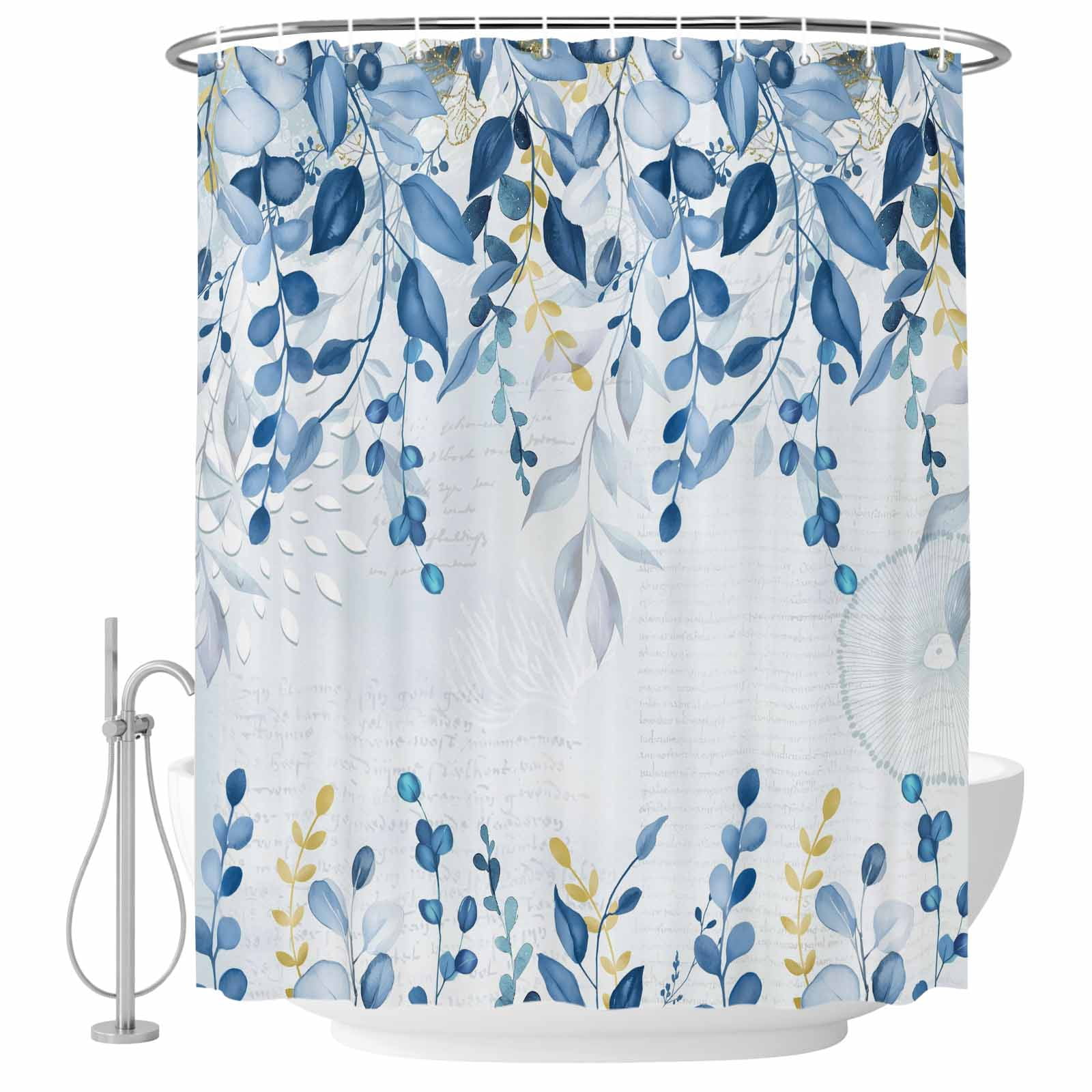 Blue Eucalyptus Leaves Shower Curtain for Bathroom, Farm Plants Paper ...