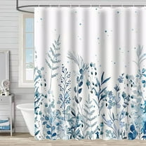 Blue Eucalyptus Leaves Shower Curtain Watercolor Leaves Plant With Floral Shower Curtains For Bathroom Waterproof Polyester Fabric Bath Curtain 54"W x 72"L