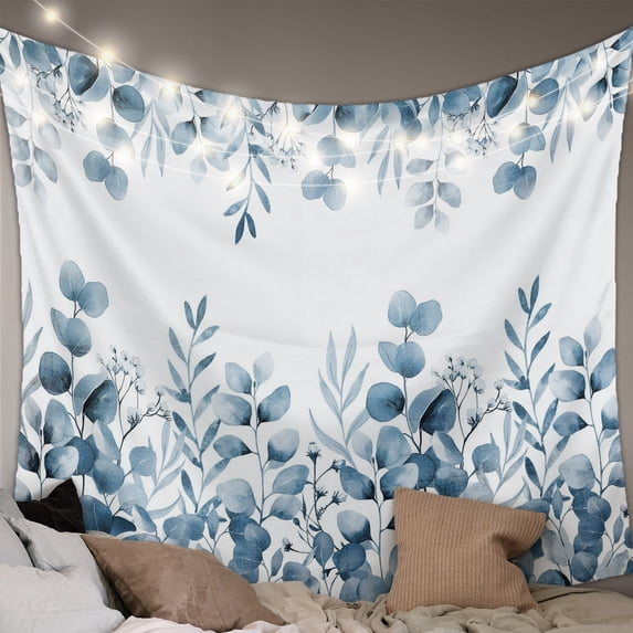 Blue Eucalyptus Leaves Small Tapestry for Bedroom Wall Hanging Tapestry,Watercolor Spring Summer Botanical Ceiling Backdrop Tapestries Poster Blanket Wall Decor for Teens Room Living Room 23" x 28"