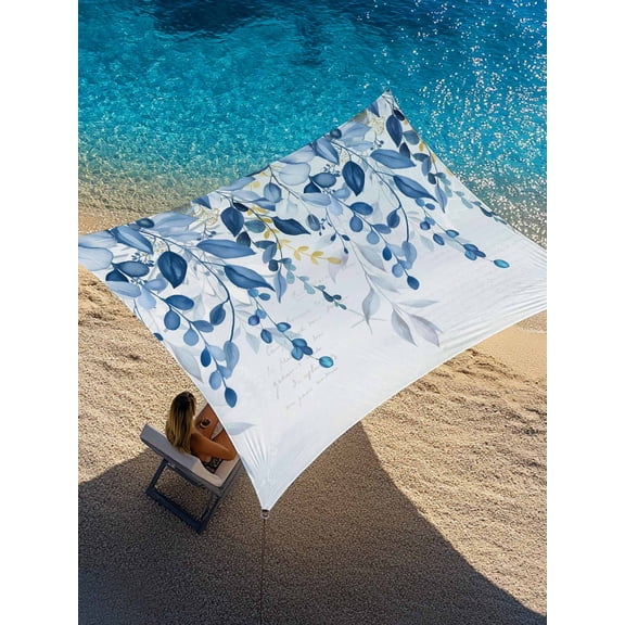 Blue Eucalyptus Leaves Sun Shade Sail 6.5' x 10', Farm Plants Paper Texture Rectangle Outdoor Sunshade Canopy, Waterproof UV Block Patio Covers for Garden Yard Beach