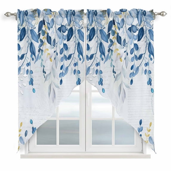 Paper Window Valance Blue Eucalyptus Leaves Swag Curtain Valance for Window 2 Panels Farm ...