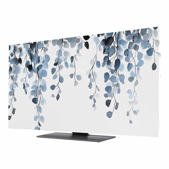 Blue Eucalyptus Leaves TV Cover for 55 Inch Screen, Stretch Fabric Dustproof TV Display Protector, Summer Farmhouse Botanical Elastic Slipcover Monitor Cover for Indoor Desktop Computer 47.9"x26.9"