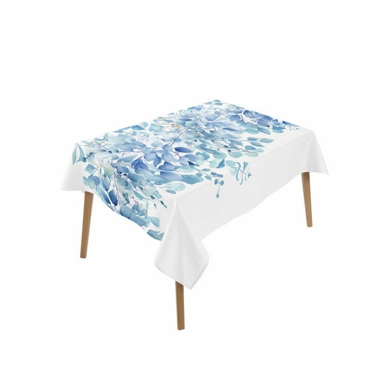 Blue Eucalyptus Leaves Table Cloth, Spring Summer Botanical Floral Waterproof Tablecloth for Rectangle Tables, Reusable Washable Fabric Table Cover for Restaurant Kitchen Dining Tables 52"x70"