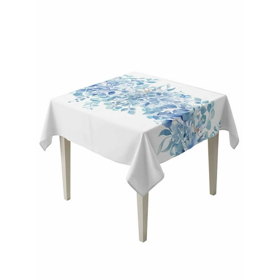 Blue Eucalyptus Leaves Table Cloth, Spring Summer Botanical Floral Waterproof Tablecloth for Square Tables, Reusable Washable Fabric Table Cover for Restaurant Kitchen Dining Tables 54"x54"