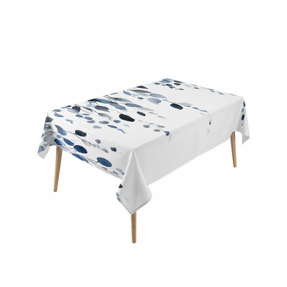 Blue Eucalyptus Leaves Table Cloth, Summer Botanical Watercolor Waterproof Tablecloth for Rectangle Tables, Reusable Washable Fabric Table Cover for Restaurant Kitchen Dining Tables 60"x120"