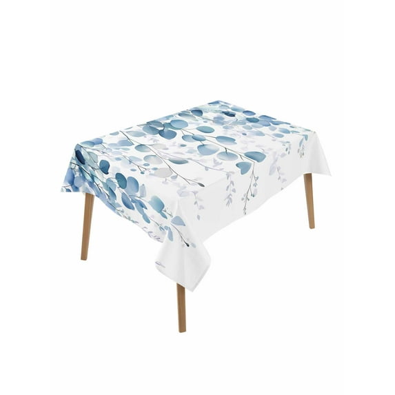 Blue Eucalyptus Leaves Table Cloth, Summer Botanical Weeping Waterproof Tablecloth for Rectangle Tables, Reusable Washable Fabric Table Cover for Restaurant Kitchen Dining Tables 60"x84"