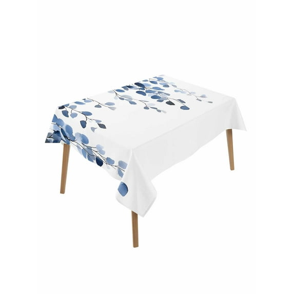 Blue Eucalyptus Leaves Table Cloth, Weeping Spring Botanical Summer Waterproof Tablecloth for Rectangle Tables, Reusable Washable Fabric Table Cover for Restaurant Kitchen Dining Tables 52"x70"