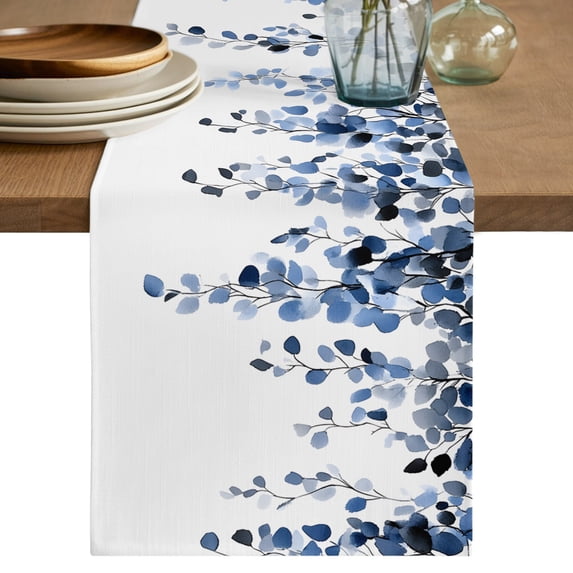 Blue Eucalyptus Leaves Table Runner 120 Inches Long, Dining Table ...