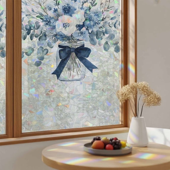 Create Leaf Spring Blue Eucalyptus Leaves Vase on Linen Window Privacy Film,Heat Control ...