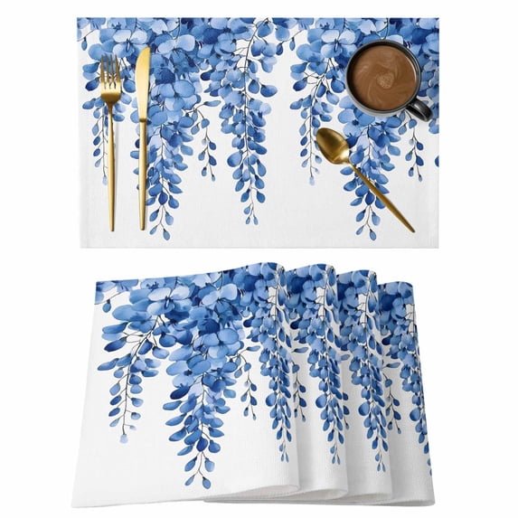 Blue Eucalyptus Placemats Set of 6 Summer Leaves Pastoral Plants Chic Place Mats Indoor Wipeable Table Mats Washable Cloth Dining Table Placemats for Kitchen Holiday Party Home Decor 13x19 Inch