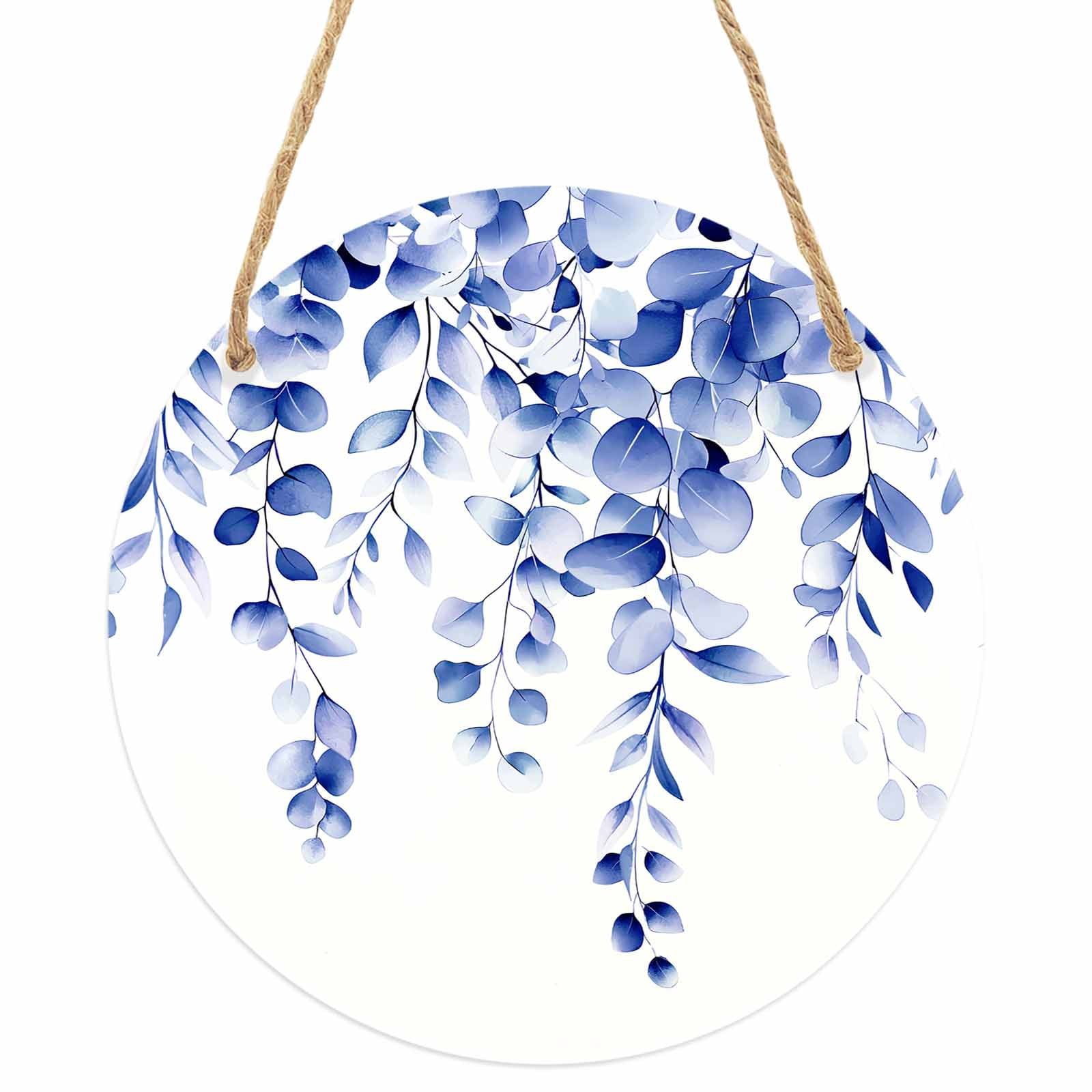 Blue Eucalyptus Round Front Door Welcome Sign, 5.9 Inch Wall Hanging ...
