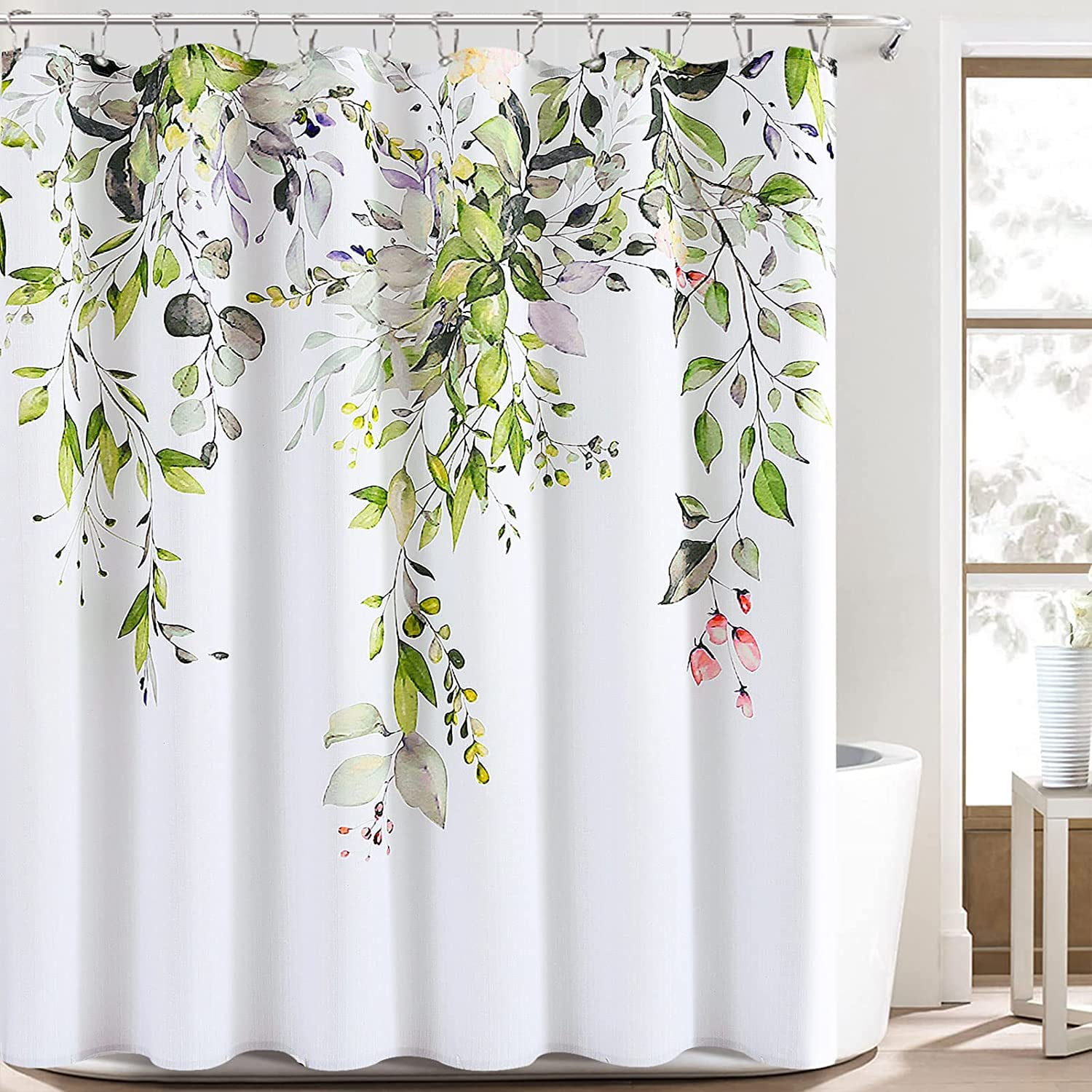 Blue Eucalyptus Shower Curtain for Bathroom Floral Watercolor Leaves on