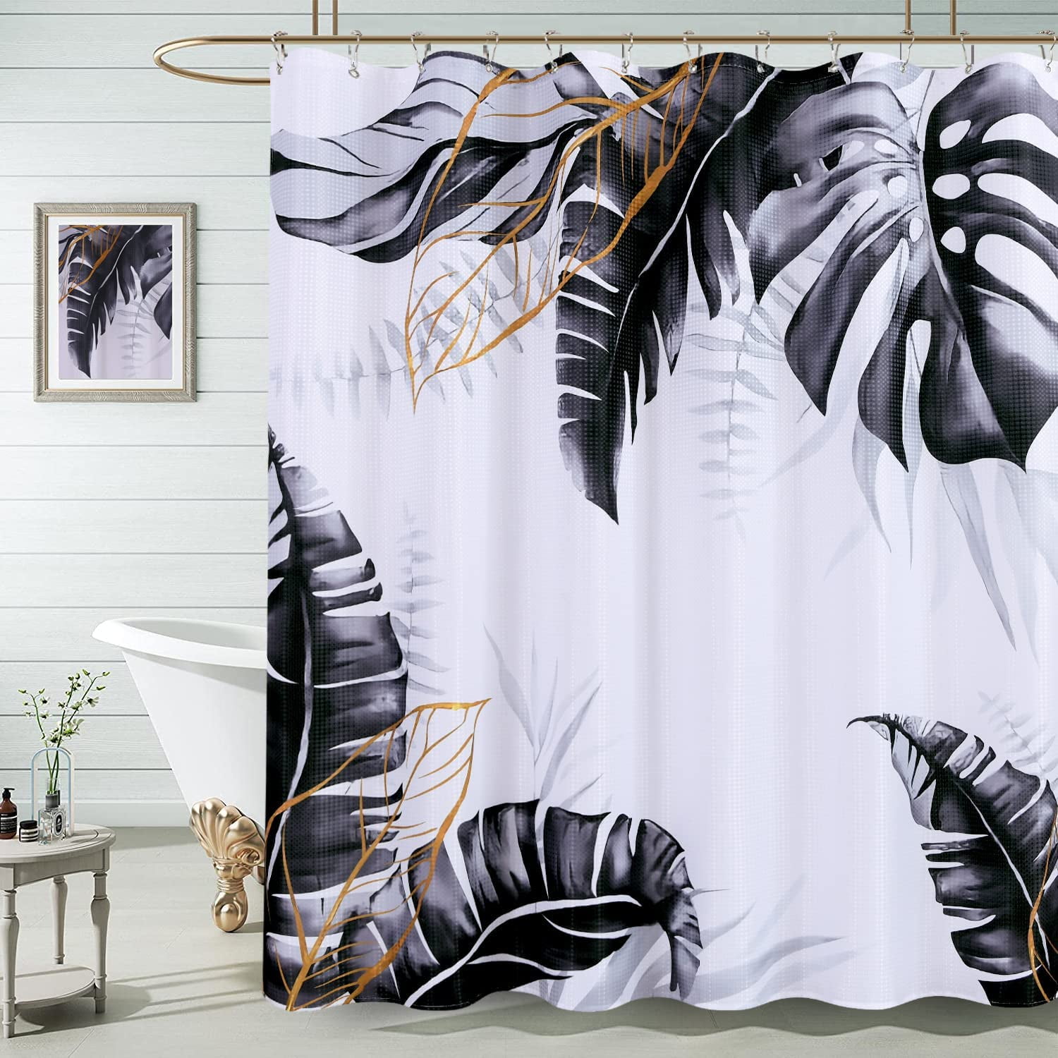 Blue Eucalyptus Shower Curtain for Bathroom Floral Watercolor Leaves on