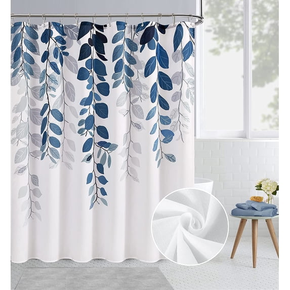 Blue Eucalyptus Shower Curtain for Bathroom Floral Watercolor Leaves on The Top Shower Curtain Botanical Shower Curtain Nature Fabric Bath Curtain Country Plant Cloth Bathroom Decor 72x72