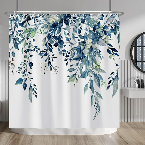 Blue Eucalyptus Shower Curtain Spring Plant Watercolor Botanical Leaves Shower Curtains for Bathroom Home Bathtubs Waterproof Fabric Shower Curtain with Hooks 72x72 Inches