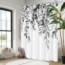 Blue Eucalyptus Shower Curtain, Watercolor Plant Leaves With Floral Bathroom Shower Curtain Set With Hooks