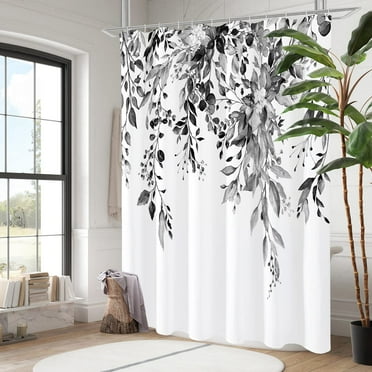 Blue Eucalyptus Shower Curtain, Watercolor Plant Leaves With Floral Bathroom Shower Curtain Set With Hooks