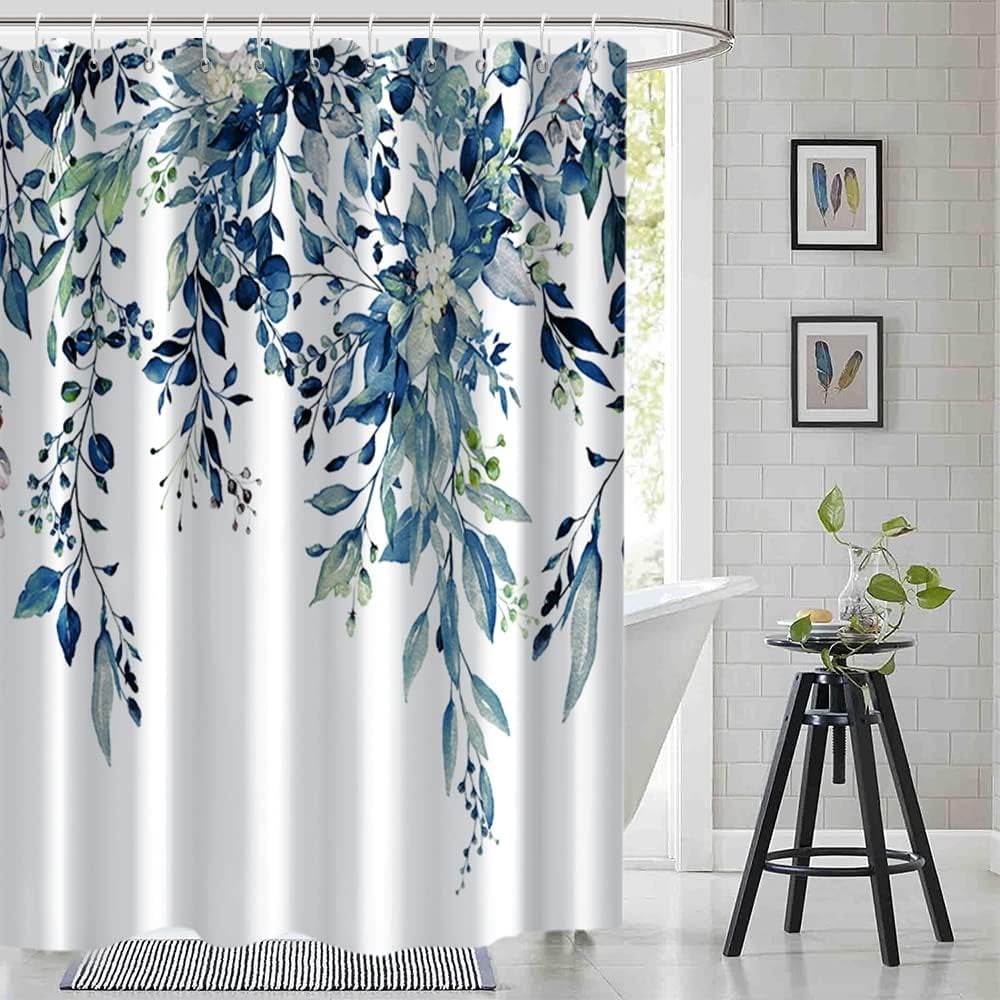 Blue Eucalyptus Shower Curtain, Watercolor Spring Plant Leaves with ...