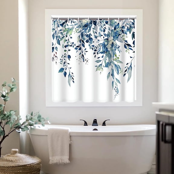 Blue Eucalyptus Shower Window Curtain for Bathroom 40x36 Inch