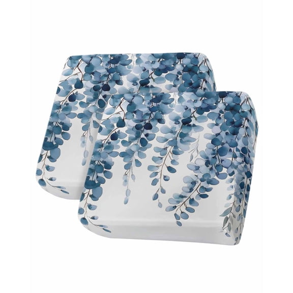 Blue Eucalyptus Sofa Couch Cushion Covers Washable, Removable Stretchable Sectional Couch Covers, Botanical Leaves Pastoral Plants Slipcovers for L & T Shape Sofa Furniture Protector S Size 2 pcs