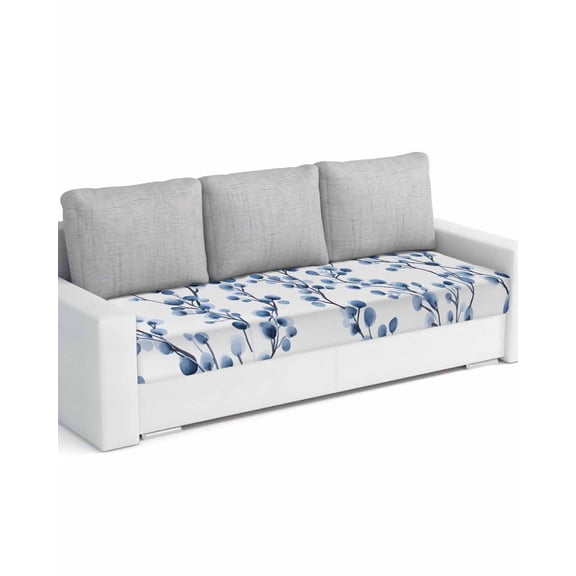 Blue Eucalyptus Sofa Couch Cushion Covers Washable, Removable Stretchable Sectional Couch Covers, Botanical Plants Abstract Art Slipcovers for L & T Shape Sofa Furniture Protector L Size 1 pc