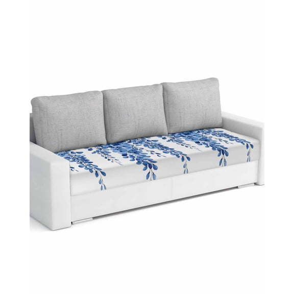 Blue Eucalyptus Sofa Couch Cushion Covers Washable, Removable Stretchable Sectional Couch Covers, Summer Leaves Pastoral Plants Chic Slipcovers for L & T Shape Sofa Furniture Protector L Size 1 pc