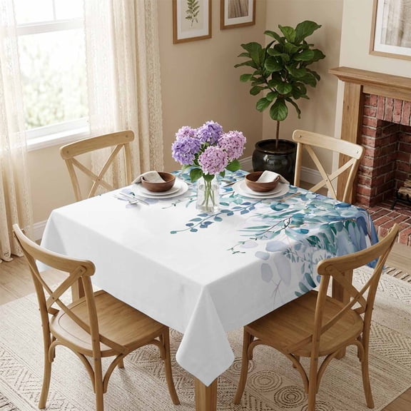 Blue Eucalyptus Square Tablecloth 54x54 Inch Watercolor Leaves Waterproof Polyester Tablecloth for Dining Table, Washable Table Cover for Kitchen Dining Room Wedding Decoration,Stain Resistant